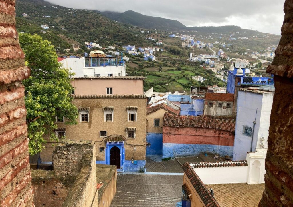 Chefchaouen blue town hillside view, Morocco