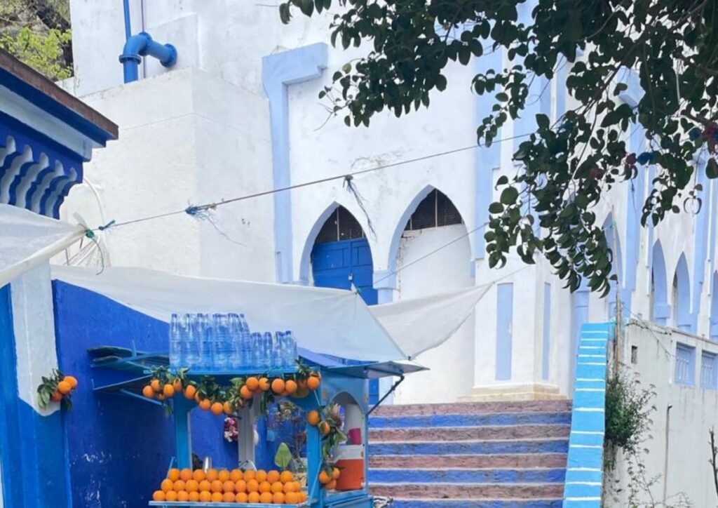 Chefchaouen orange juice stand medina, Morocco