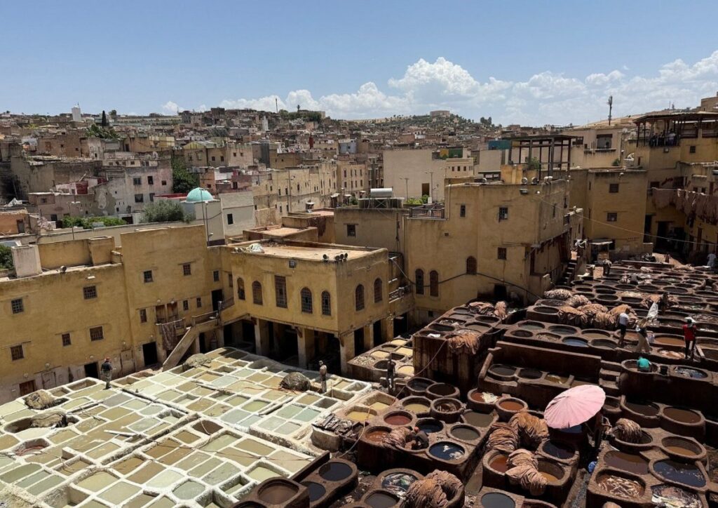 Fes tannery medina rooftops, Morocco