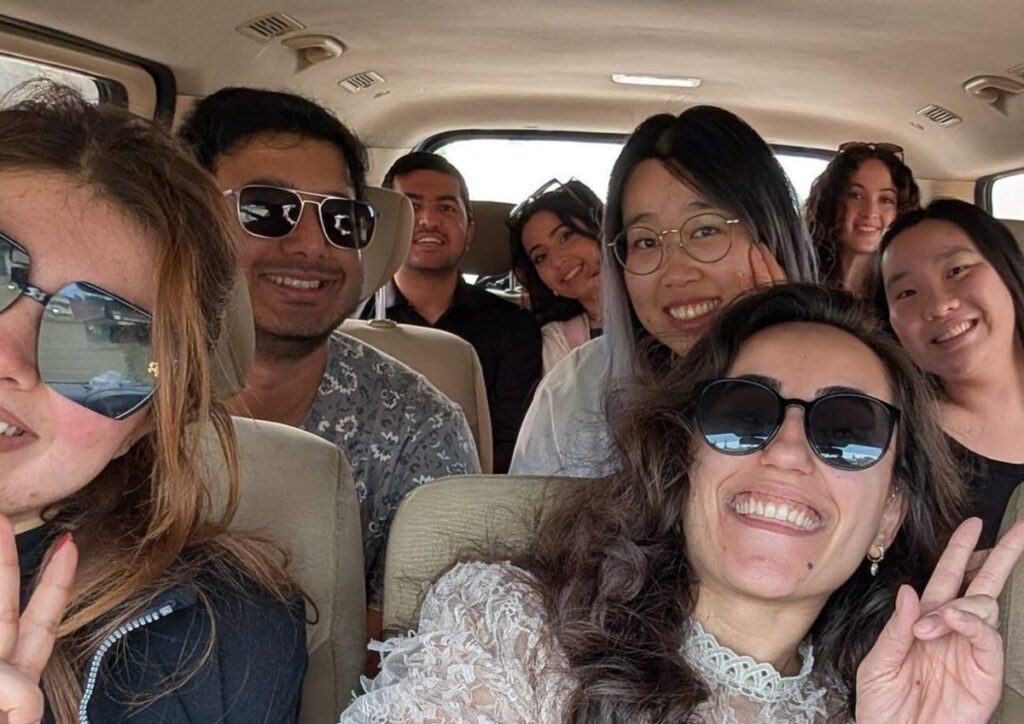 Group tour friends 4x4 van selfie, Morocco