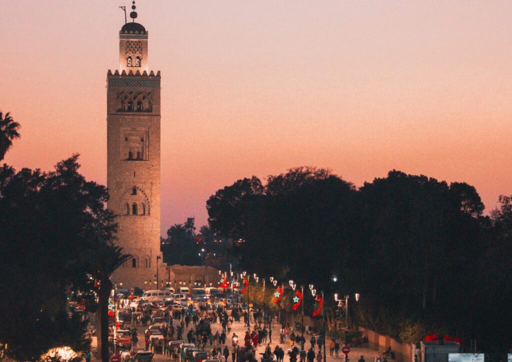 Marrakech Koutoubia sunset dusk, Morocco