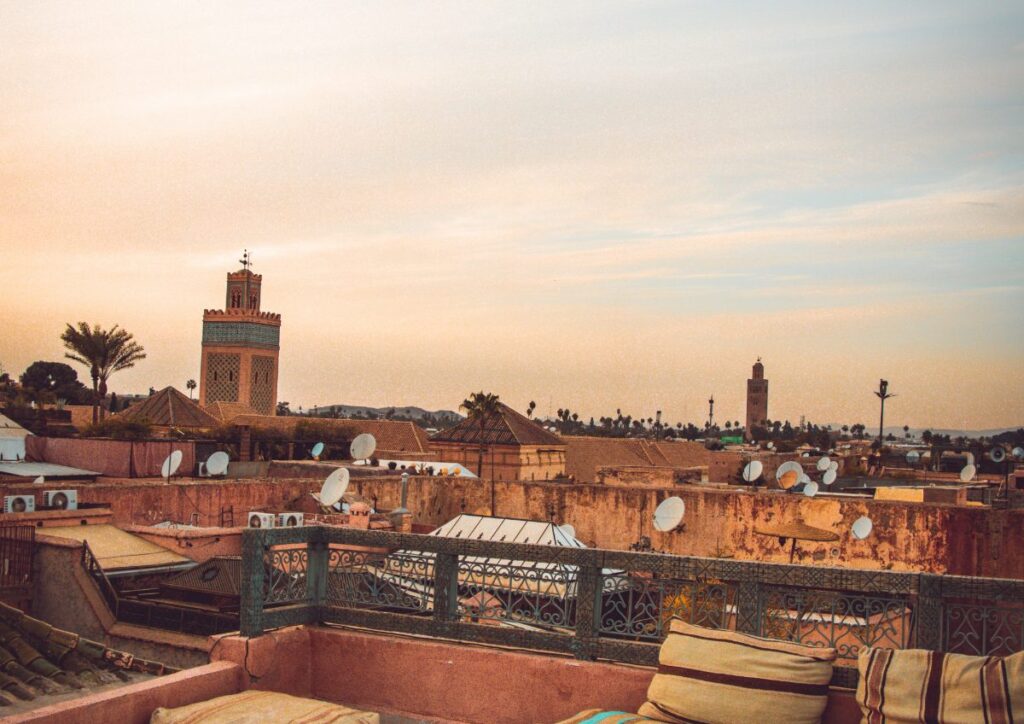 Marrakech medina rooftop sunset, Morocco