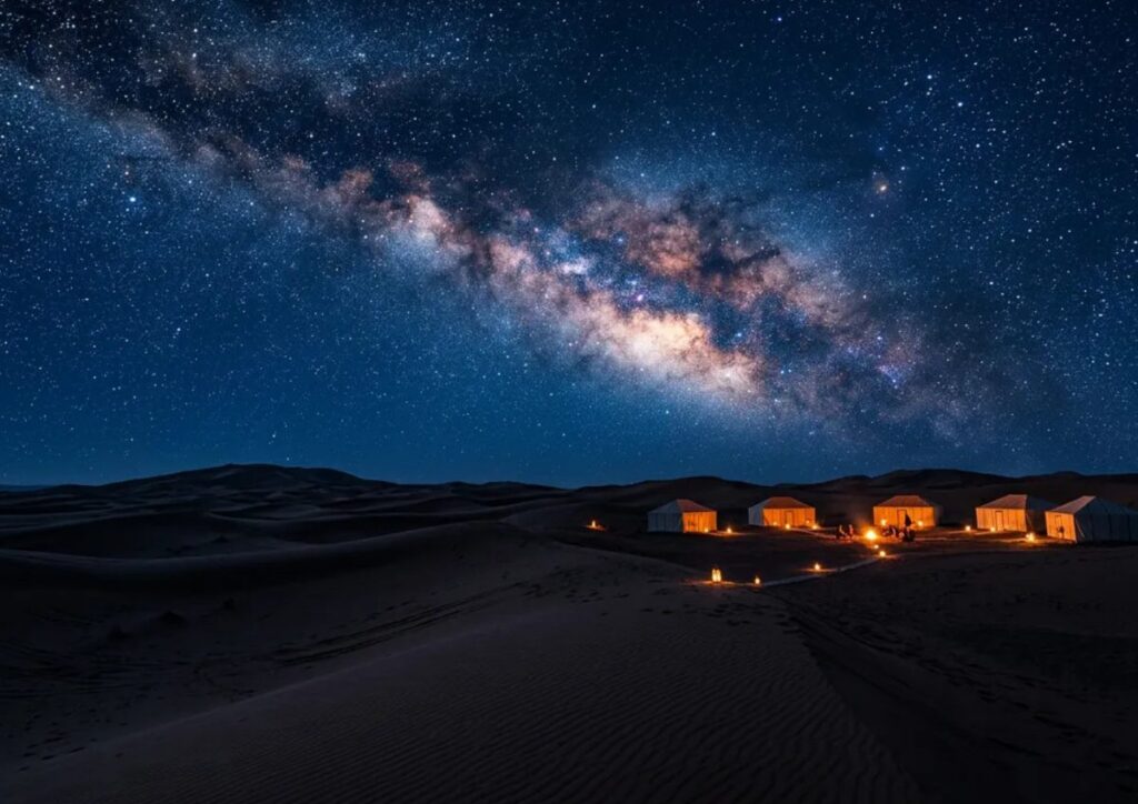 Sahara desert camp Milky Way, Morocco